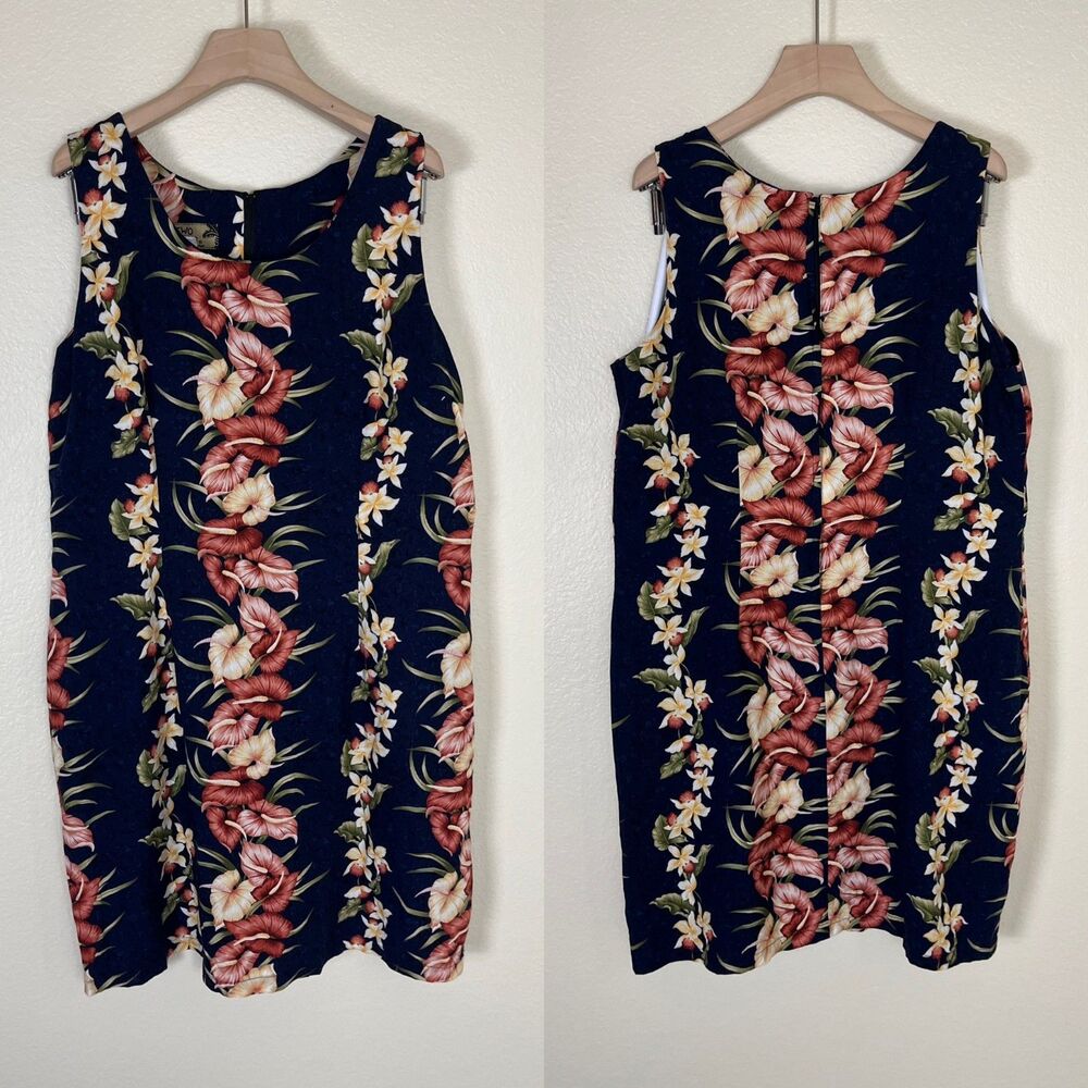 Vintage Two Palms Women Size XL Tropical Floral Sheath Mini Dress Hawaiian Shift - Picture 3 of 14